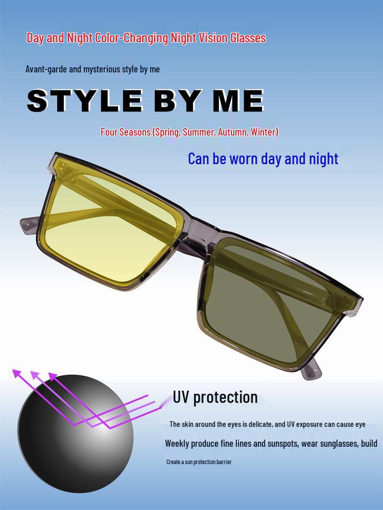 Okulary do jazdy fotochromowe z ochroną UV i widzeniem nocnym dla mężczyzn i kobiet: Okulary przeciwsłoneczne zmieniające kolor w dzień i w nocy