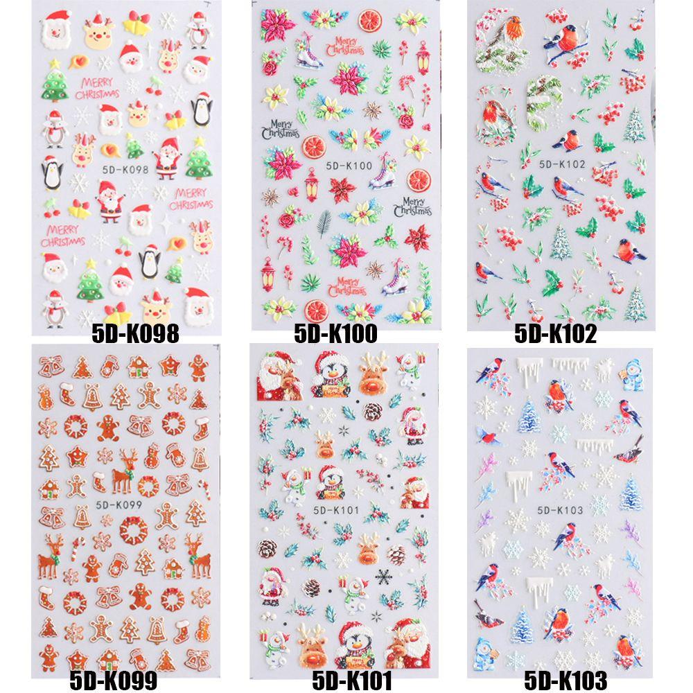 Nail Art Decoration Gingerbread Man Festive Design Winter Nail Stickers 5D Embossed Snowflakes