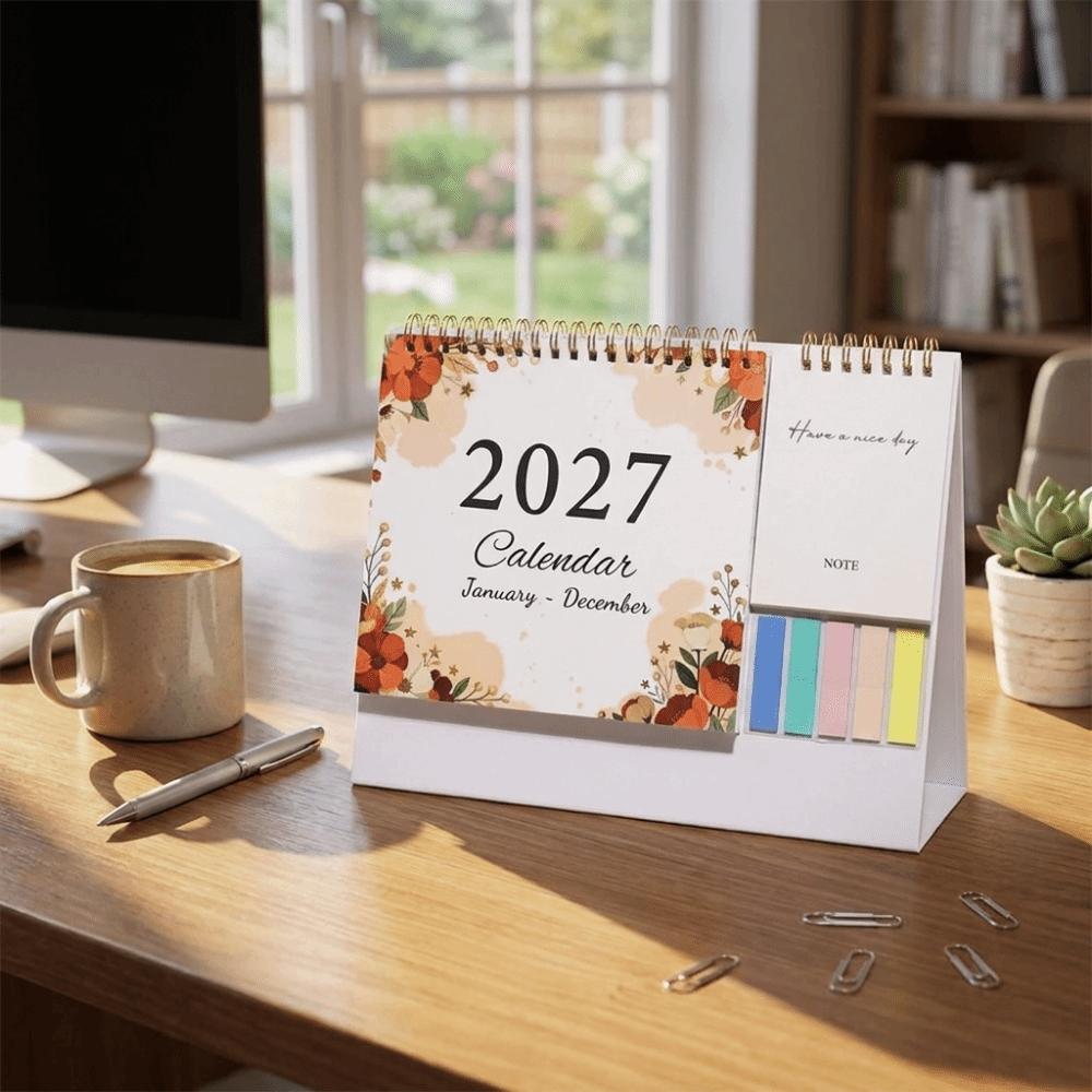 Spiral Bound 2027 Desk Calendar Portable Daily Schedule Calendar Desktop Calendar For Students