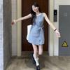 French Blue and White Plaid Lace-up Vest Dress Women's Summer New Temperament Casual Versatile Sleeveless Short Skirt