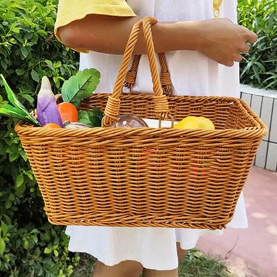 1PC Outdoor Picnic Storage Container With Handle Lightweight Imitation Rattan Storage Basket Garden Hand-woven Picking Baskets