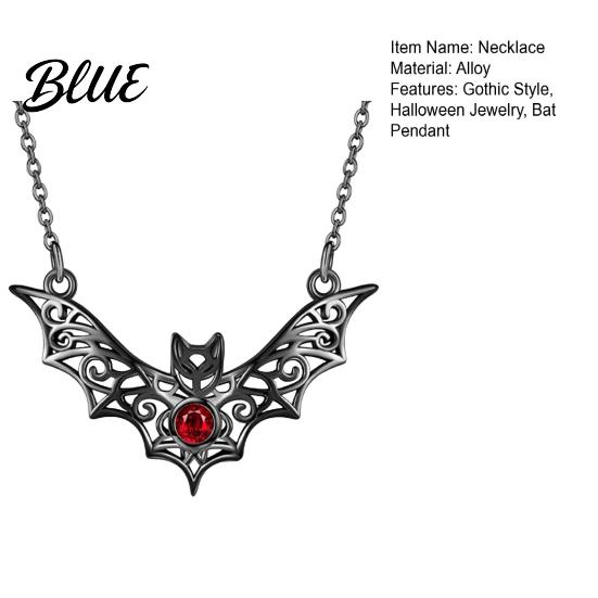 Comfortable Lightweight Necklace Gothic Bat Pendant Faux Ruby Hollow-out Halloween