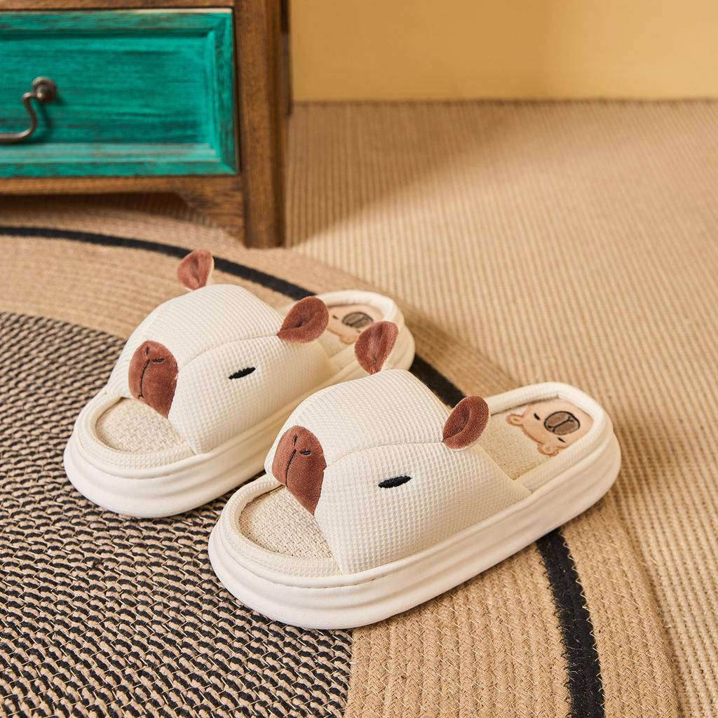 Fashion Capybara Women Cotton Linen Slippers Cute Cartoon Spring Summer Breathable Indoor Slides Female Couple Home Slipper Wholesale