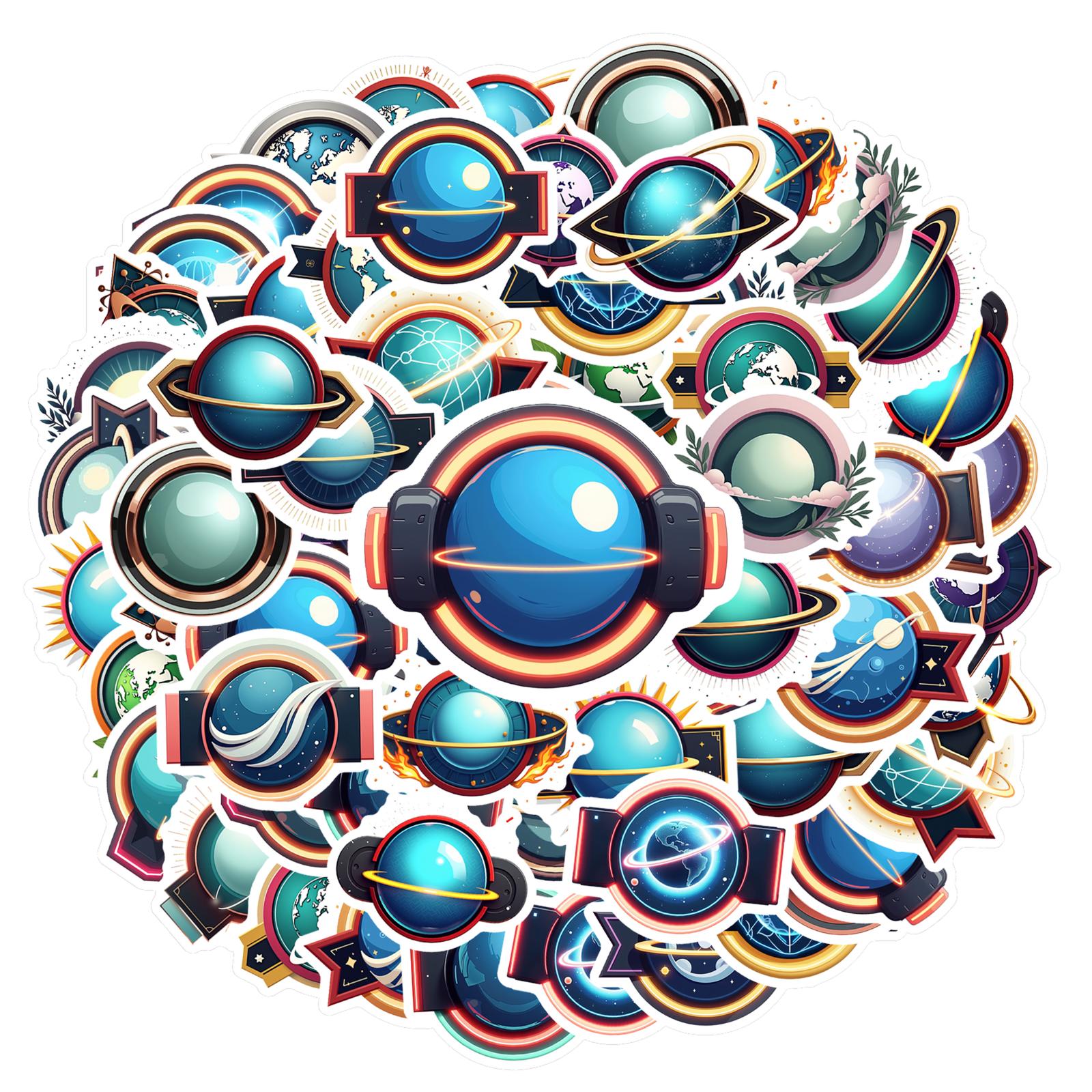35pcs-70pcs Futuristic Universe Exploration Stickers Retro Cosmic Travel Stationery Stickers Stickers For Guitar