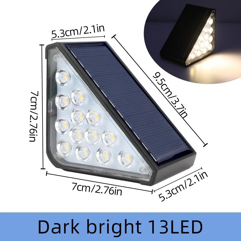 

2PCS Solar LED Triangle Stair Fence Light Outdoor Garden Deck Pathway Lamp Decorative Yard Porch Driveway Front Door Step Lighting 13LED 2PCS