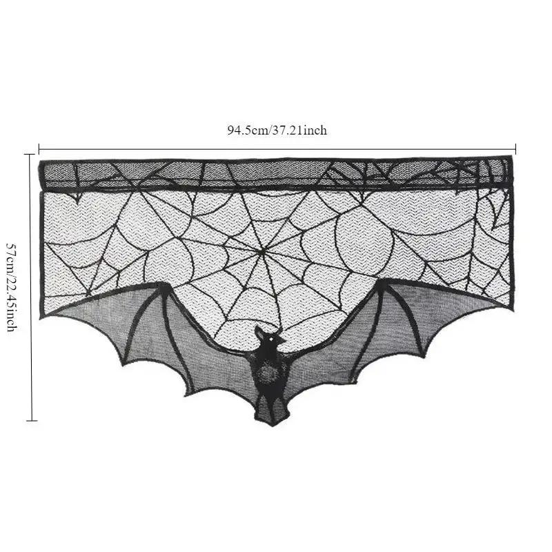 

Creative Halloween Lace Curtain Gothic Bat Tablecloth Fireplace Scarf Window Cover For Party Home Decoration Cobweb Halloween