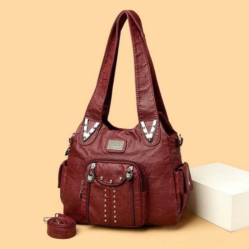 

New Women Luxury Handbags Women Bags Designer Vintage Soft Leather Bags Fashion Satchel Motorcycle Bag Tote Bags Messenger Bag вина червоного кольору