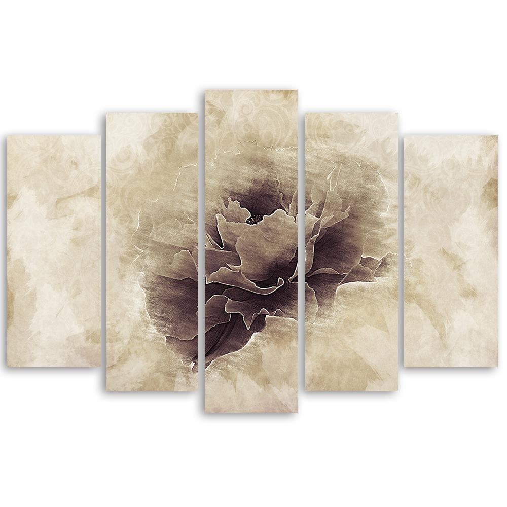 Five Piece Picture Canvas Print Rose Flower Vintage Beige