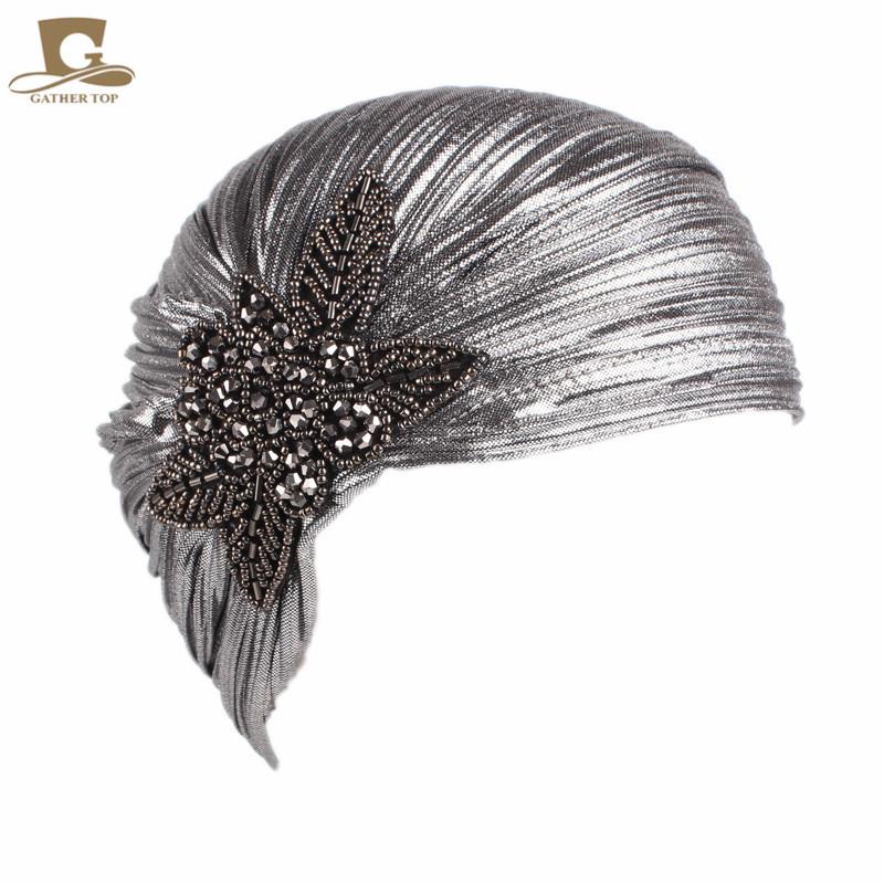 Nobile cappello indiano plissettato bronzato, accessori gioiello foulard berretto TJMC