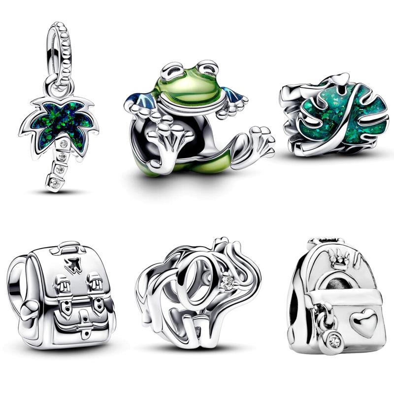 New 925 Copper Fit Original Pendant Charm Bracelet DIY Climbing Frog Adventure Backpack Openwork Elephant Green Tree Leaves Bead