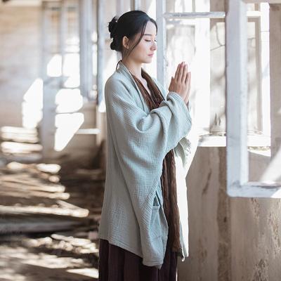 Women Vintage Cotton Trench Long Sleeve Pockets Spring Coats Solid Color Loose Chinese Style Women Clothes