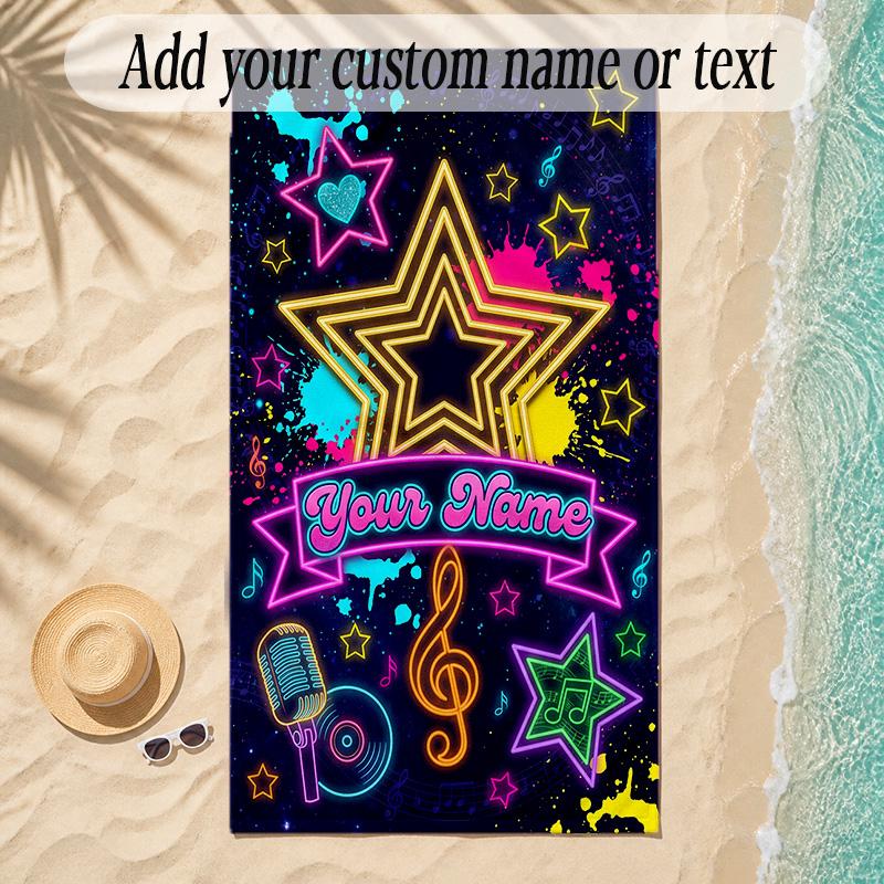 Rainbow Theme Soft Beach Towel Personalized Custom Name Text Towel Portable for Beach Pool Travel