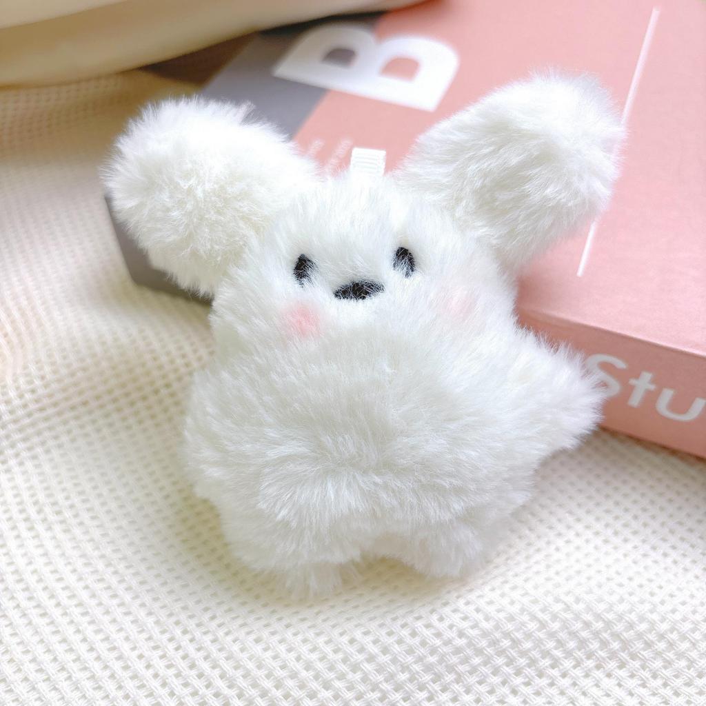 Blushing Bunny Plush Keychain - Adorable Rabbit Pendant and Puppy Doll Ornament.