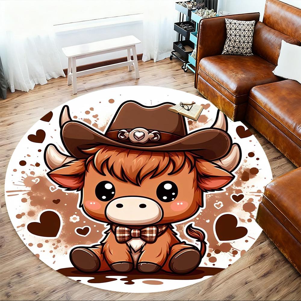 1pc Cowboy, Calf Pattern Office Round Rugs, Under Chair Round Rugs for Living Room, Bedroom, Bathroom Decoration Carpet 091861