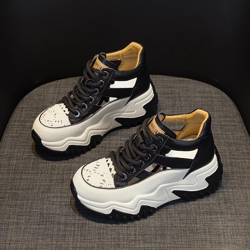Leather Daddy Shoes Women's Summer Casual Retro Inner Elevation Shoes Platform Sandals