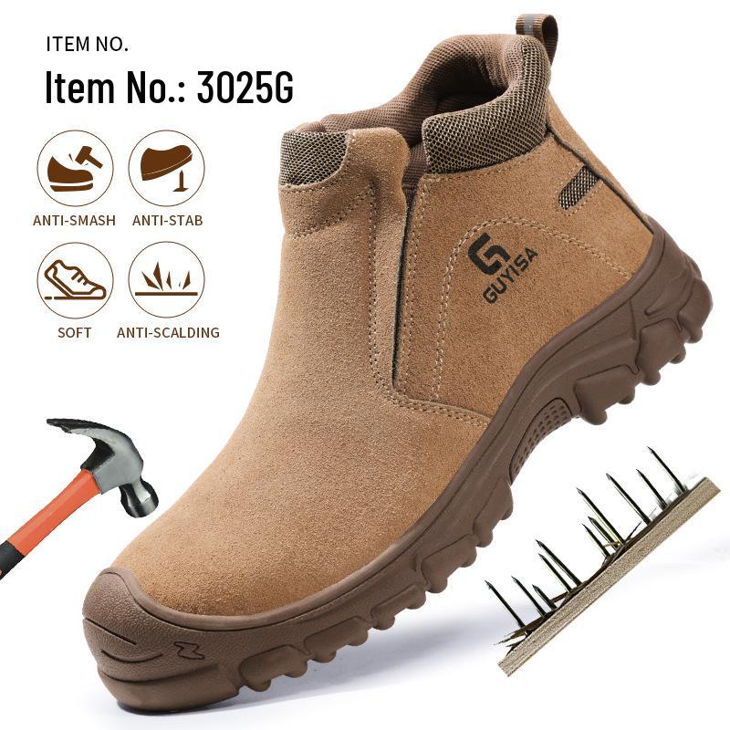 Men's Safety Shoes: Anti-Smash, Anti-Puncture, Anti-Scald, Non-Slip, Suede, Comfortable Rubber Sole