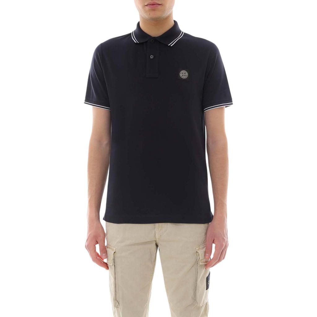 STONE ISLAND Compass Patch Logo Polo Shirt Navy Blue Men Tops 80152SC18-A0020