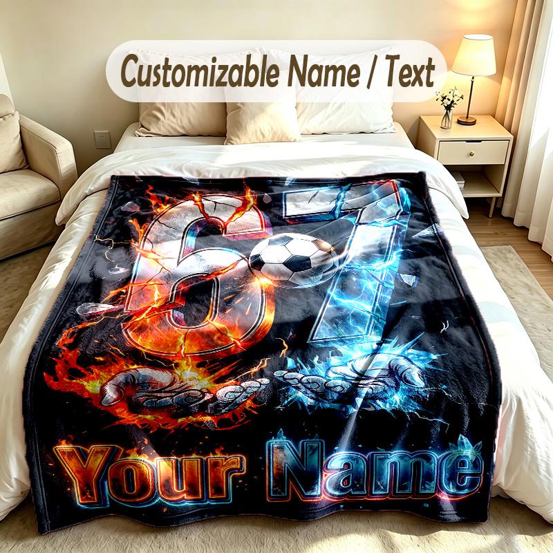 Soccer Theme Custom Blanket Personalized Name & Text Customized Soft Warm Throw Blanket Home Decor