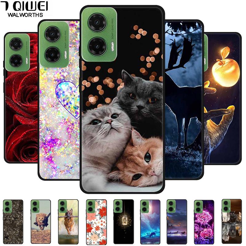 Silicone Painted Cover For Motorola Moto G35 G55 Case Luxury Animal TPU Silicone Soft Back Cover For G55 5G Black Bumper MotoG35