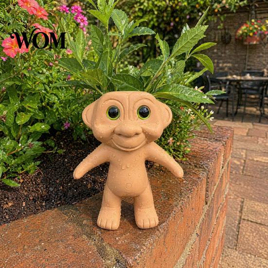 Small Flower Pot Cute Troll Planter, Decorative Resin Flowerpot, Novelty Plant Shape Planter for Succulents Indoor Outdoor Decoration, Unique