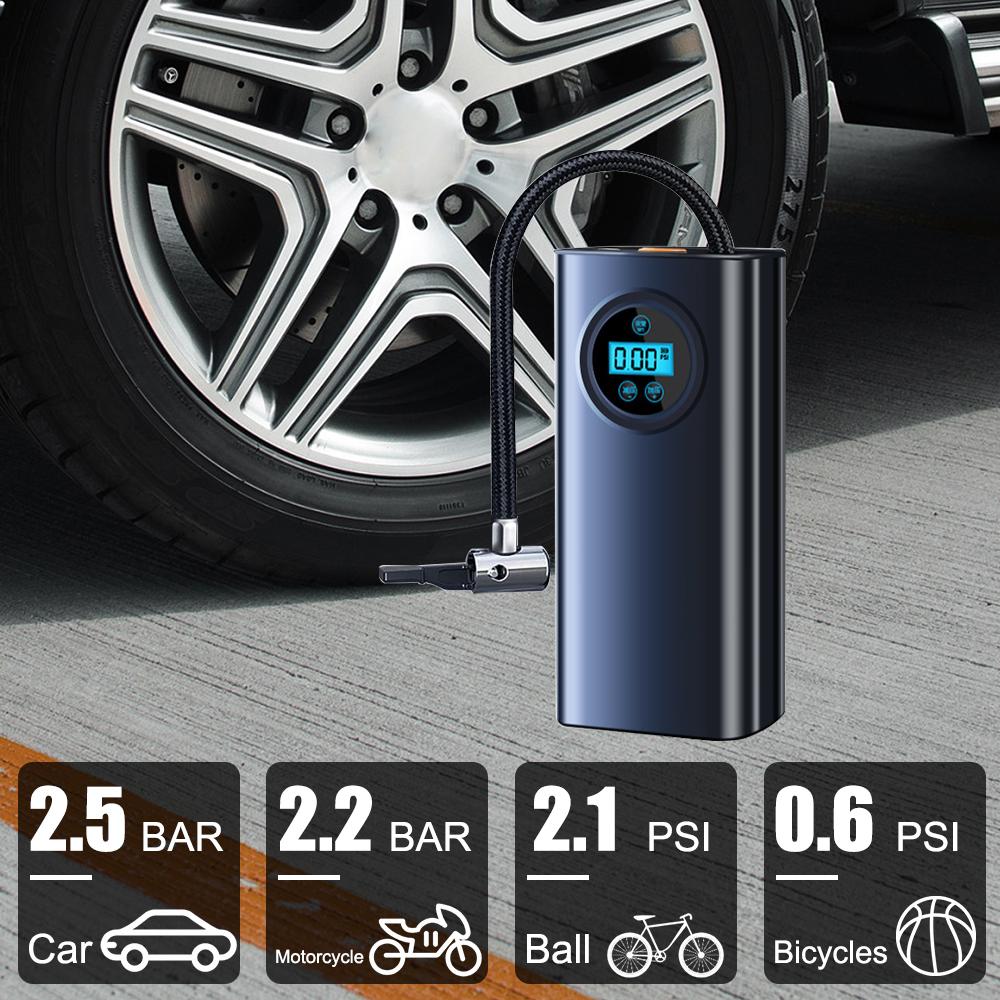 Pompă de umflare a anvelopelor fără fir Pompă de aer electrică pentru mașină pentru motocicletă montată pe mașină, bilă pentru bicicletă, umflator automat, compresor de aer