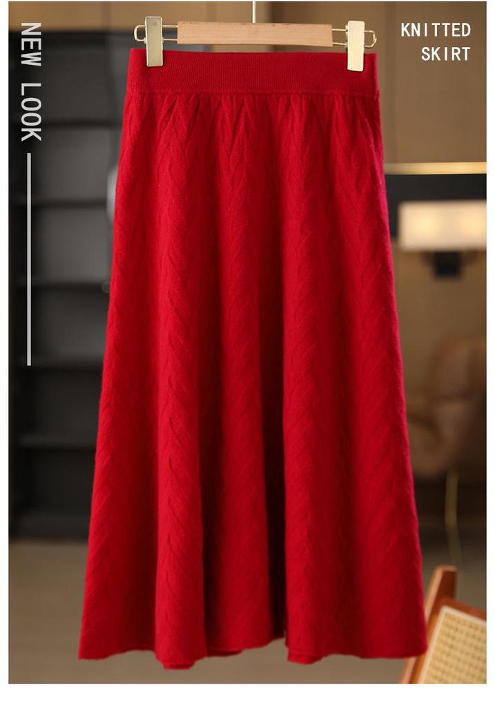 Women's Knitted A-Line Umbrella Skirt - Mid-Length Thickened Wool for Autumn/Winter 2025