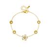 Gold Flower Charm Bracelet with Crystal Accents for Women