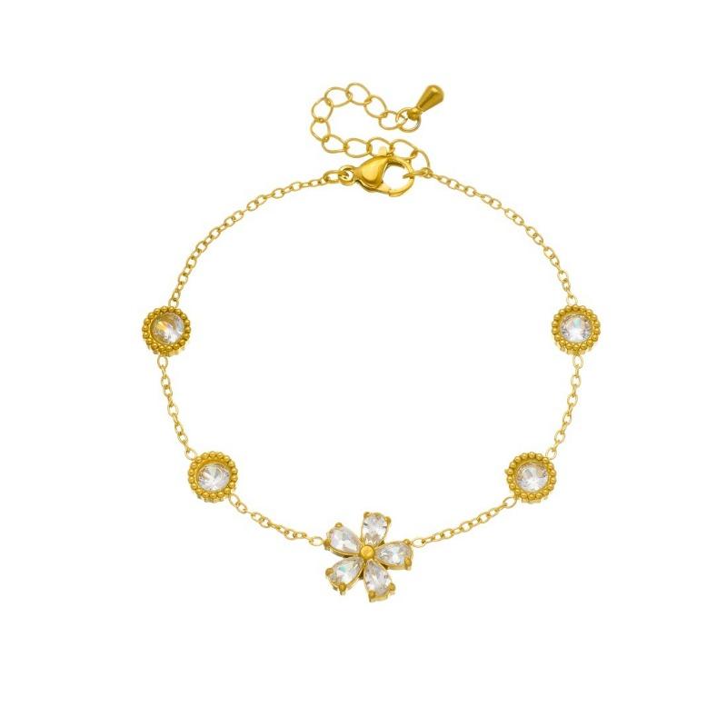 Gold Flower Charm Bracelet with Crystal Accents for Women