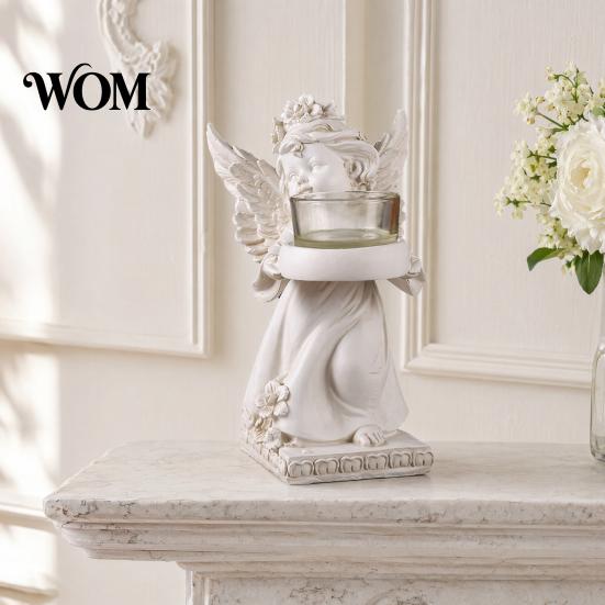 Home Decor Angel Candle Holder Little Holder, Resin Decorative Guardian Tea Light Romantic Retro Cherub Sculpture for Church Wedding Elegant