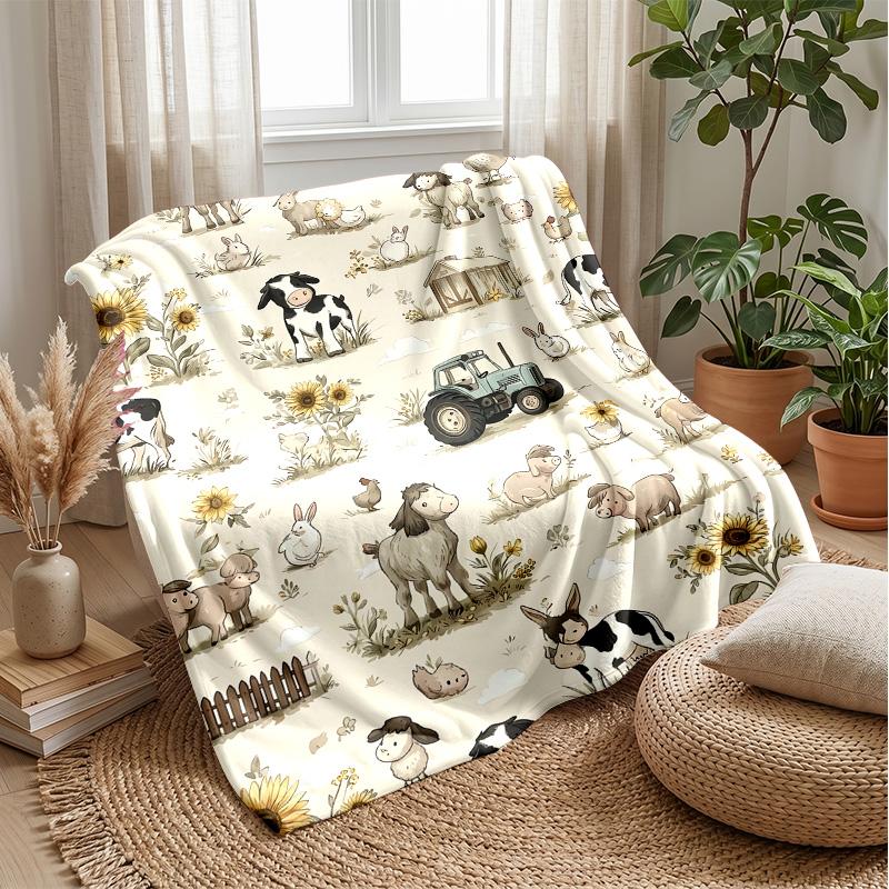 Farm Animal Friends Theme Blanket Lightweight Warm Flannel Blanket Decorative Throw Blanket for Home Decoration