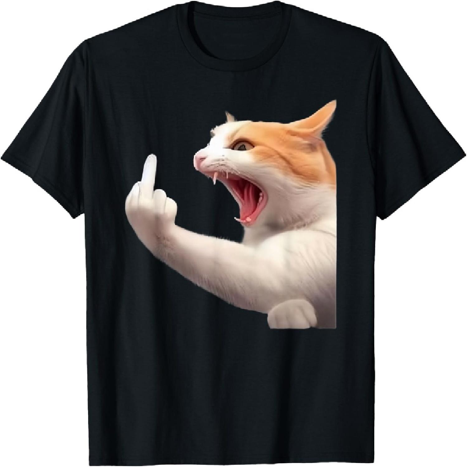 Angry Cat Middle Finger Meme Funny Catcore Tee for Gen Z T-Shirt XXXXXL разноцветный