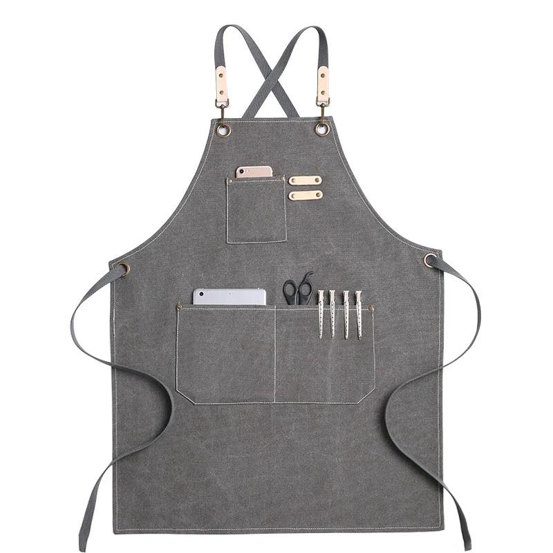 Kitchen Apron Heavy Duty Canvas Barber Work Aprons Unisex Cross Straps Adjustable Salon Hairdresser Bib PU Leather Apron for Men