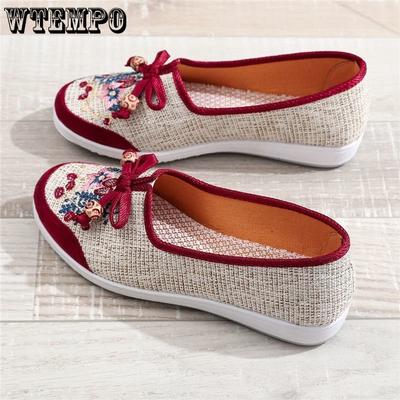 Embroidered Cloth Shoes Women's Flat Shoes Hollow and Breathable Sliding In Type Simple Casual Retro Ethnic Style Spring and Summer