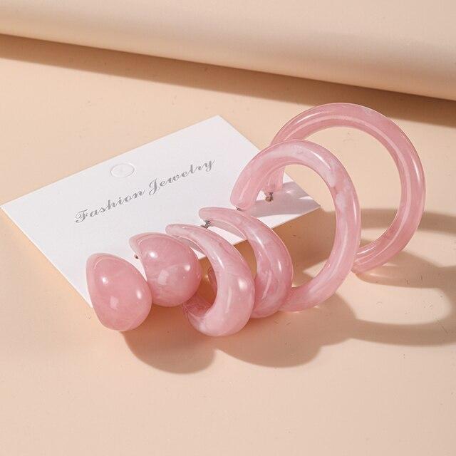 17KM Trendy Resin Acrylic Hoop Earrings Set for Women Vintage Geometirc Round Circle Hoop Earrings