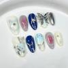 10Pc Hot Cool Press On Nails Dark Black 3D Butterfly Metal Design Fake Nails Almond False Nail Full Cover Wearable Manicure Tips