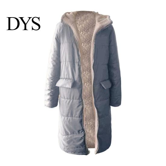 Große Tasche Wintermantel Damen mit Kapuze Gefüttert Plüschgefüttert Beidseitig Tragbar Kapuzenmantel Oberbekleidung Warm Reißverschluss Mittellang