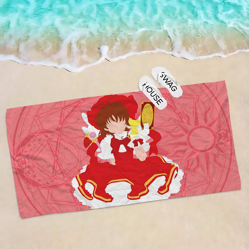 Cardcaptor Anime Sakura Microfiber Printed Beach Towel Mountain Climbing Yoga Beach Swimming Running Absorbent Soft Towel