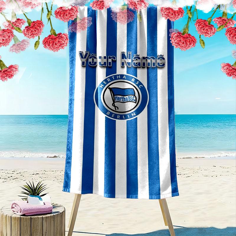 Hertha BSC Custom Name Print Beach Towel, Large Soft Quick Dry Towel for Beach Camping Swimming