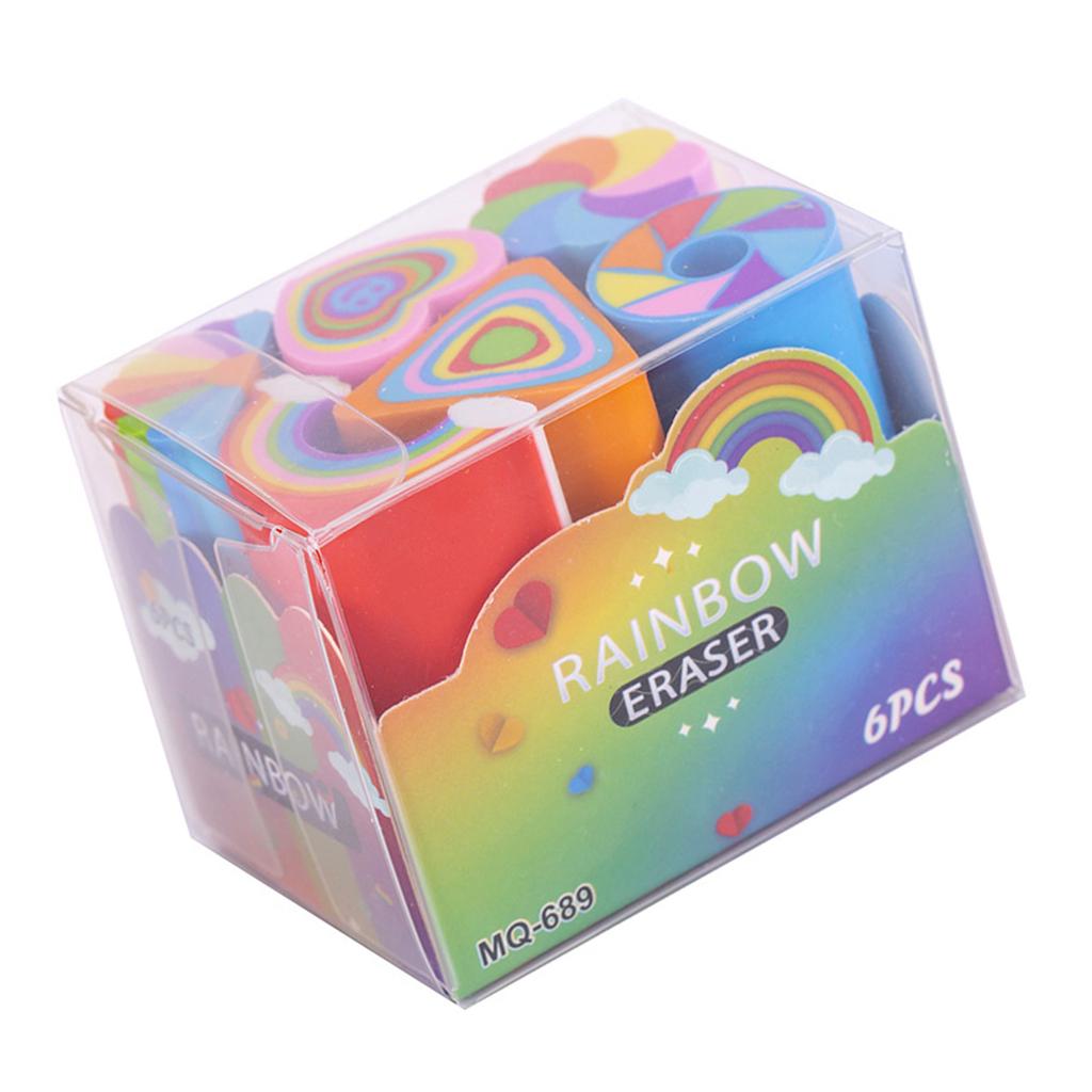 6 Pcs Love Heart Painting Eraser Creative Pencil Erasers Rainbow Erasers School Accessories for Schoolwork Art Projects