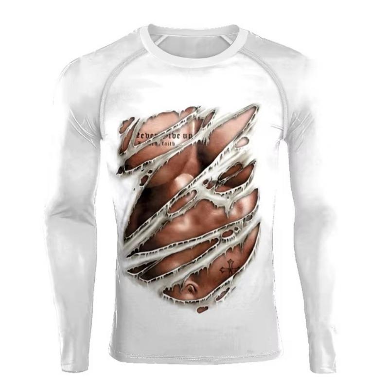 Muscle Tattoo Mens Compression T-shirts Long Sleeve Wolf Dragon Sportswear Rashguard Fitness Gym Tops Tees Streetwear