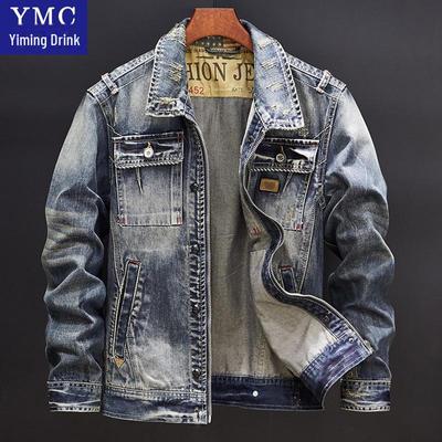Men's Retro Slim Fit Denim Motorcycle Jacket - Spring/Autumn Collection, Loose Fit, Available In Large Sizes