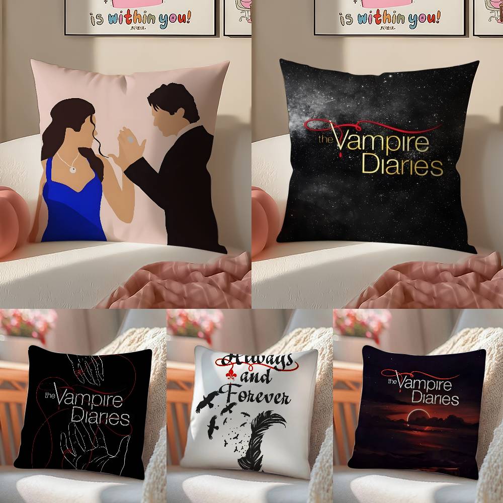 Movie The Vampire Diaries-D Pillow Case Anti-Dustmite Pillowcase Invisible Zipper Silky Short Plush Sofa Cushion Cover