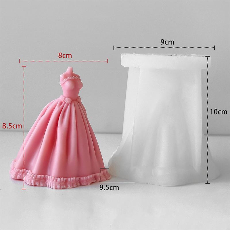 Gör-det-själv Bröllopsklänning Silikonform Handgjord Aromljus Gipsdekorationer Formar Dam Festklänning Bröllopsdekor Form