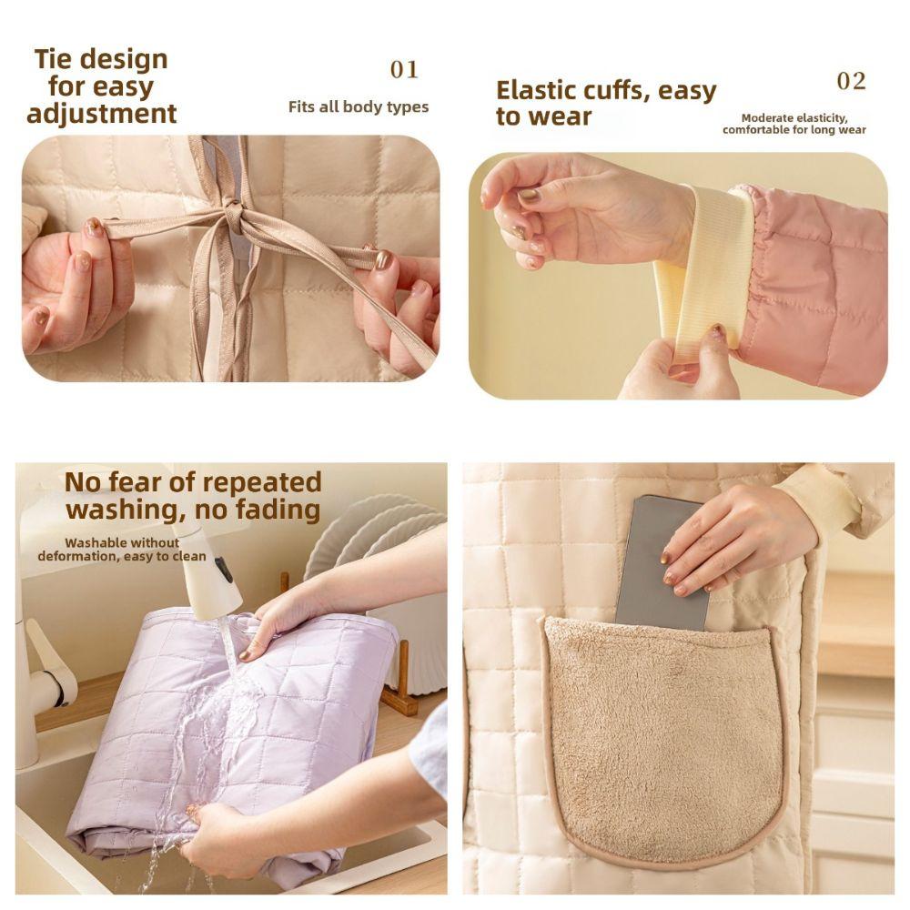 Thickened Kitchen Cooking Apron Stain-proof Waterproof Long-sleeved Apron with Pocket Wear-resistant Dust-proof Smock Apron