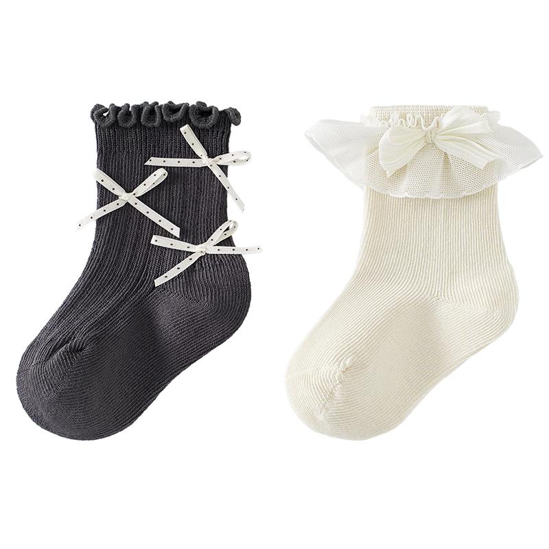 TONGTAI Mädchen Kniehohe Spitze Schleife Socken