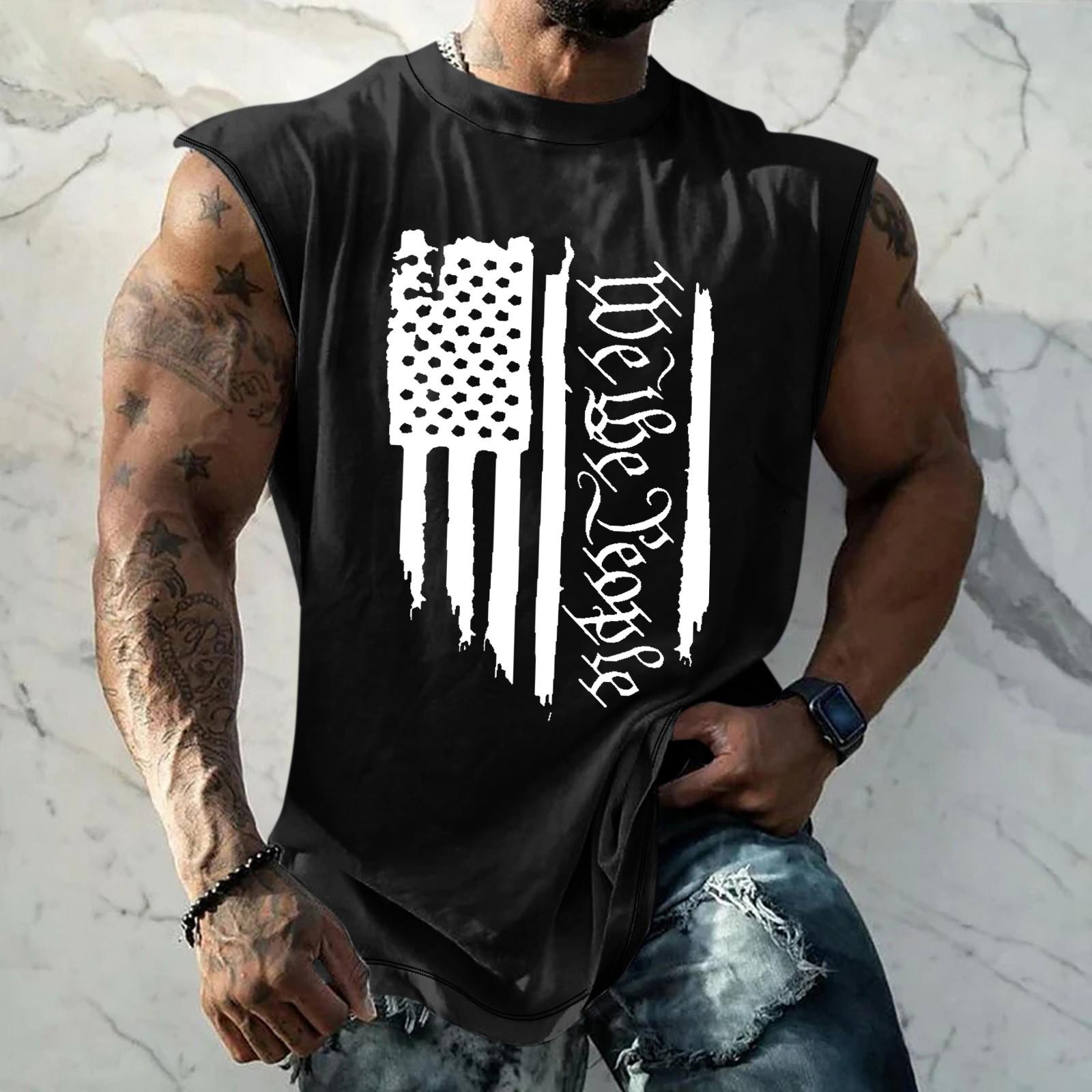 

Летний мужской однотонный поглощающий пот дышащий жилет без рукавов с принтом и расширяющимся плечом S