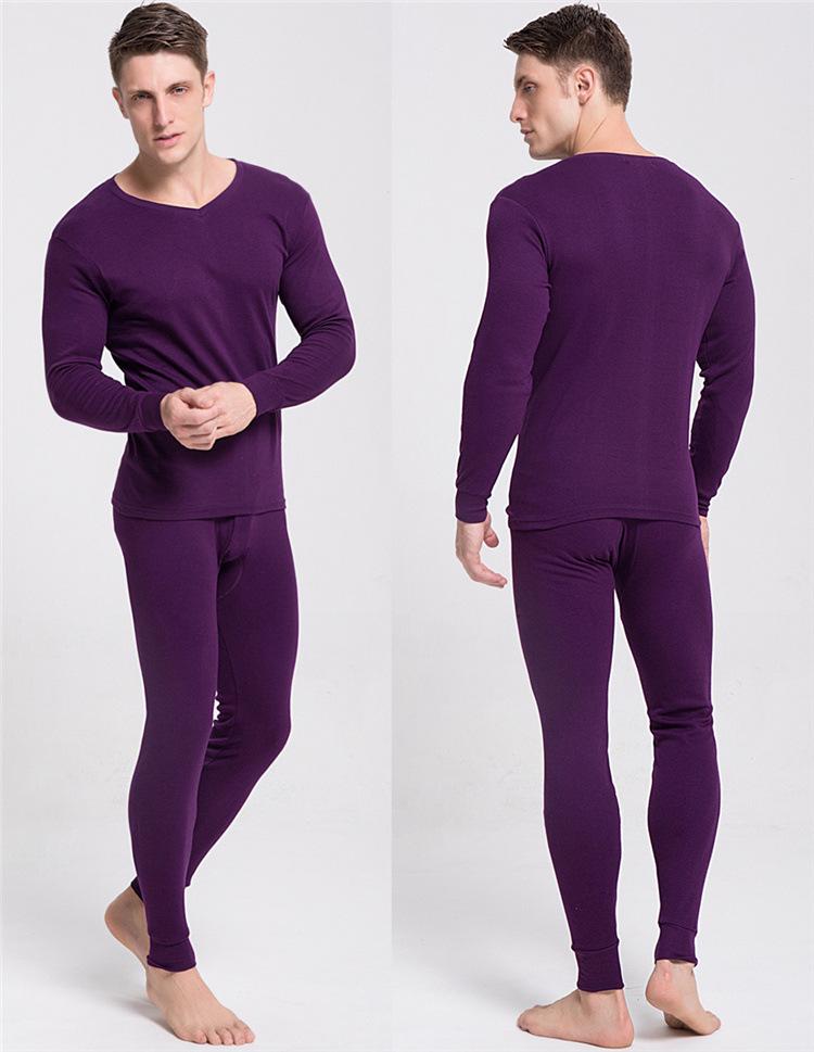 Men's V-Neck Thermal Underwear Set - Pure Cotton Knitwear Base Layer, Autumn Top & Pants