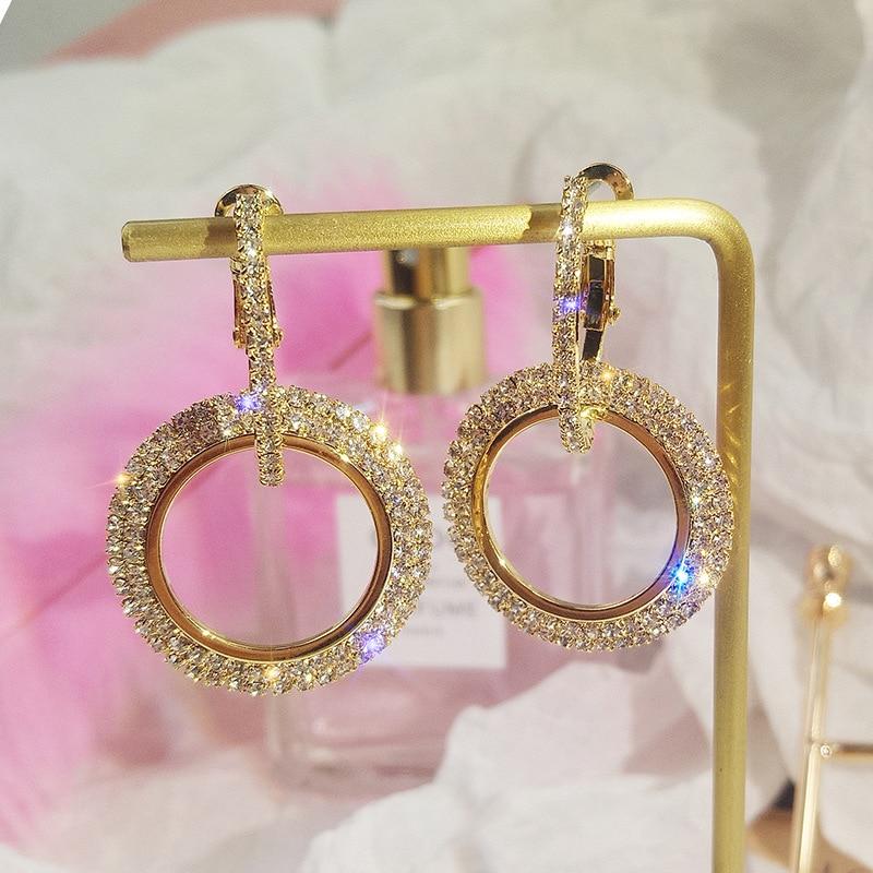 Stylish Stylish High End Round Earrings Women Crystal Stone Geometric Hoop Earrings Jewelry Souvenir Gift Idea Shining Rhinestone Evening Celebration