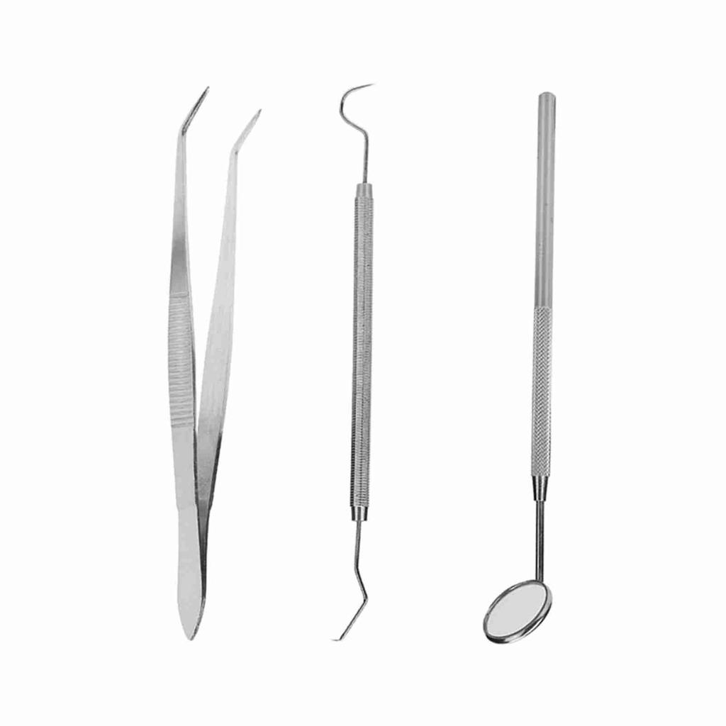 3pcs/set Stainless Steel Dental Tool Mouth Mirror Probe Plier Tweezer Teeth Clean Hygiene Kit