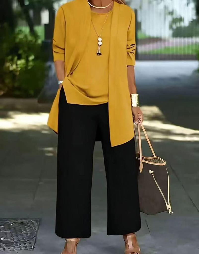 2021 Übergröße Einfarbiges Dreiteiliges Set: Schlankmachendes und Bauchbedeckendes Lässiges Mode-Outfit für Frauen